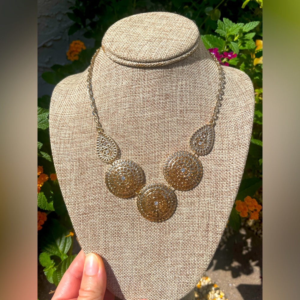 Gold Tone Lace Moroccan Inspired Necklace